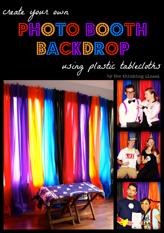Create your own Photo Booth Backdrop using Plastic Tablecloths from the dollar store!  Shockingly easy and inexpensive.  via thinkingcloset.com