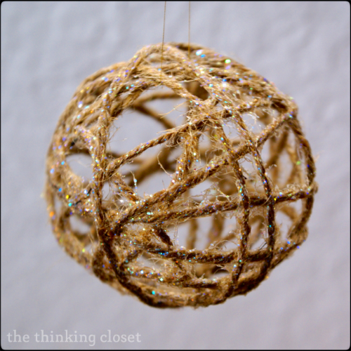 DIY {Glitter} Twine Ball Ornament. Easy to follow step-by-step tutorial!