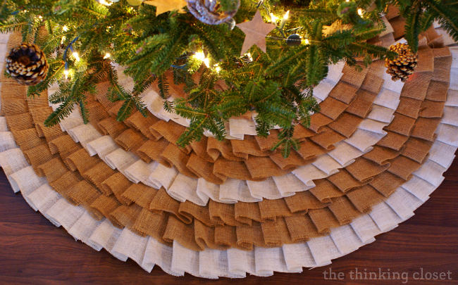 DIY No-Sew Burlap Ruffle Christmas Tree Skirt!