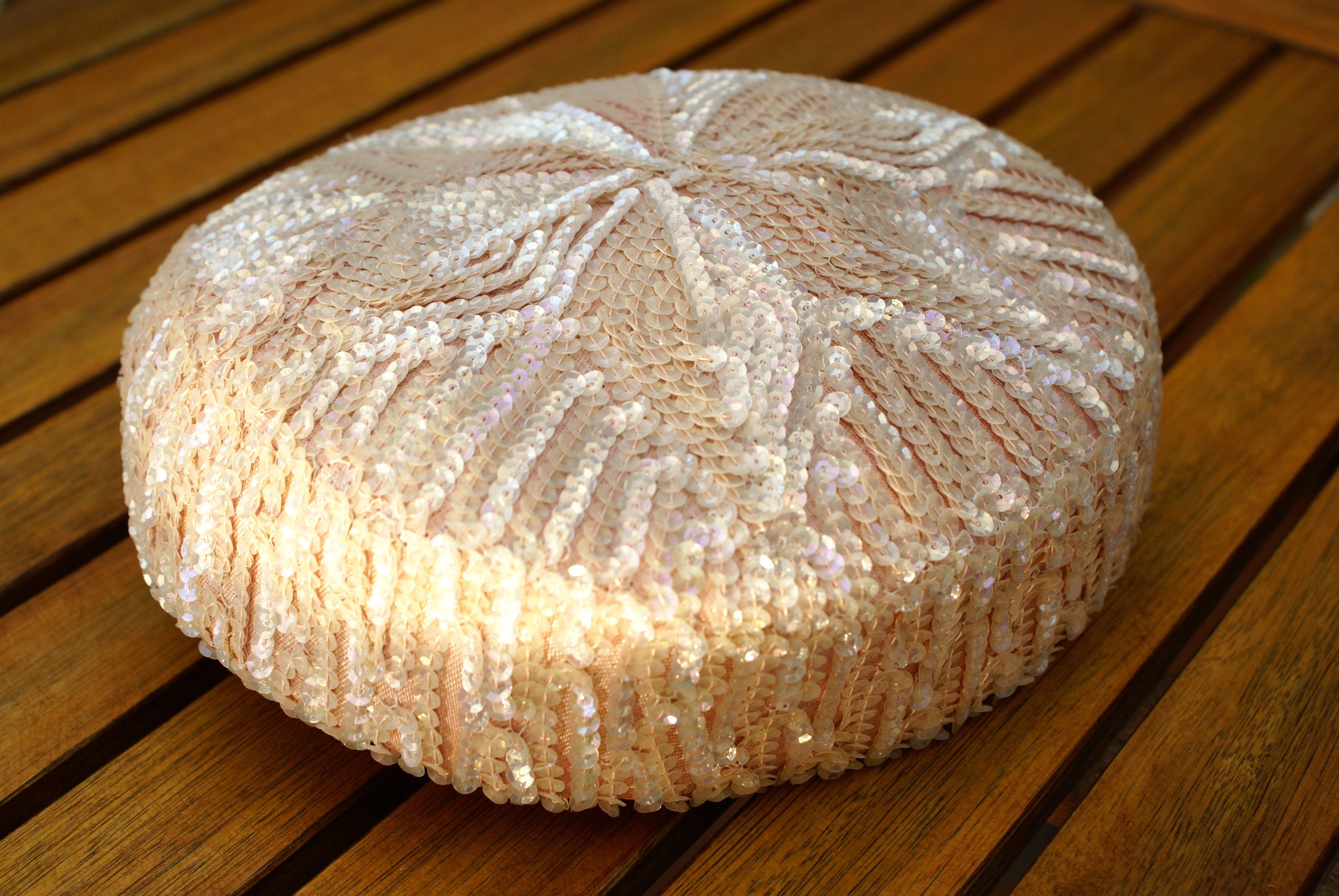 Pale Pink Sequined Vintage Hat from Gechoes Thrift Store