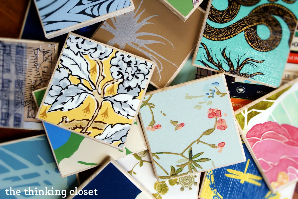 DIY Wallpaper Coasters via The Thinking Closet
