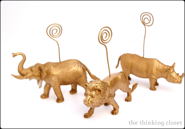Transforming Plastic Toy Animals into Gold Place-Card Holders | The Thinking Closet