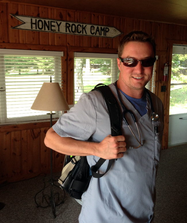 Mark gearing up for his office hour at the camp health center. Mark gearing up for his office hour at the camp health center.