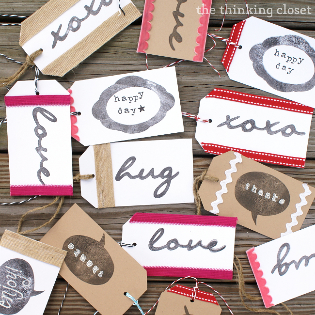 Handmade Gift Tags using Silhouette Stamping Material via The Thinking Closet Handmade Gift Tags using Silhouette Stamping Material via The Thinking Closet