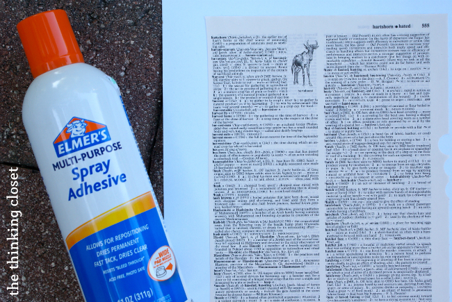 Spray adhesive used to adhere book page to cardstock. Spray adhesive used to adhere book page to cardstock.