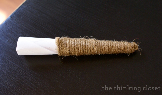 Hot glue twine around your paper "stem." Hot glue twine around your paper "stem."