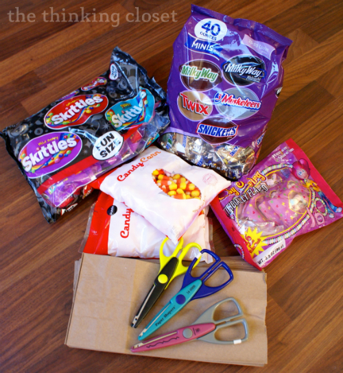 Supplies for stocking my Halloween Party Treat Bags via thinkingcloset.com Supplies for stocking my Halloween Party Treat Bags via thinkingcloset.com