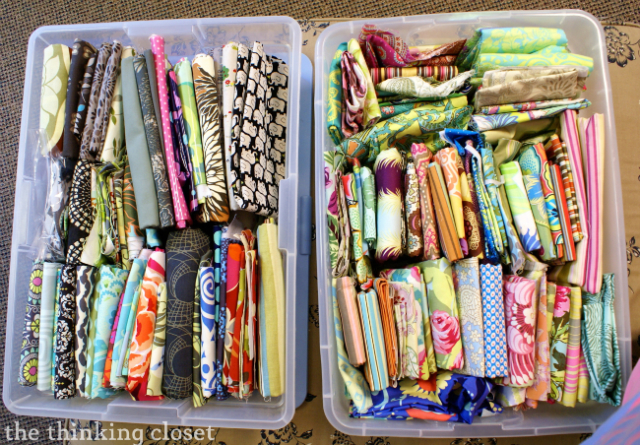 Choosing fabrics for our Amy Butler Origami Bags via thinkingcloset.com