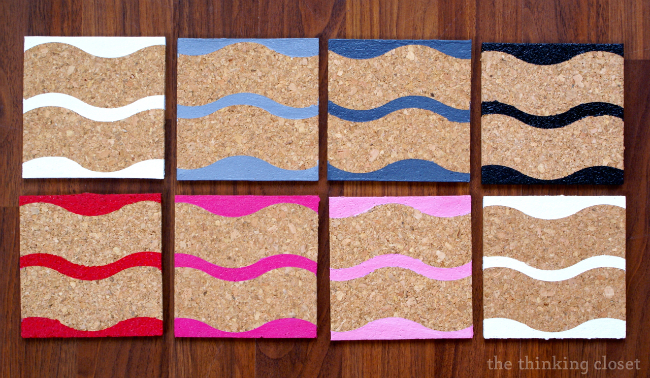 DIY Painted Cork Coasters - - Ombre waves.  Inexpensive gift idea that doesn't take all day to make!