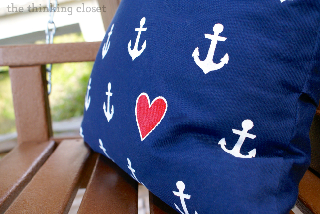 DIY Nautical Anchor Pillow Tutorial (with heart detail) via thinkingcloset.com DIY Nautical Anchor Pillow Tutorial (with heart detail) via thinkingcloset.com