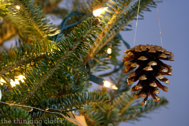 Gold-Brushed Pine Cone Ornaments!  Way to amp up the rustic glam factor!
