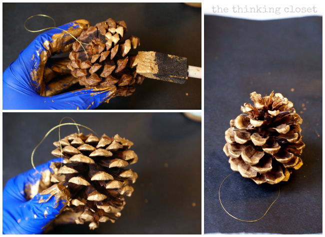 Gold fumed pine cone ornaments