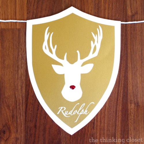Rudolph! The star of the Deer Head Holiday Banner featuring Santa's Reindeer. Tutorial and FREE cut file at thinkingcloset.com
