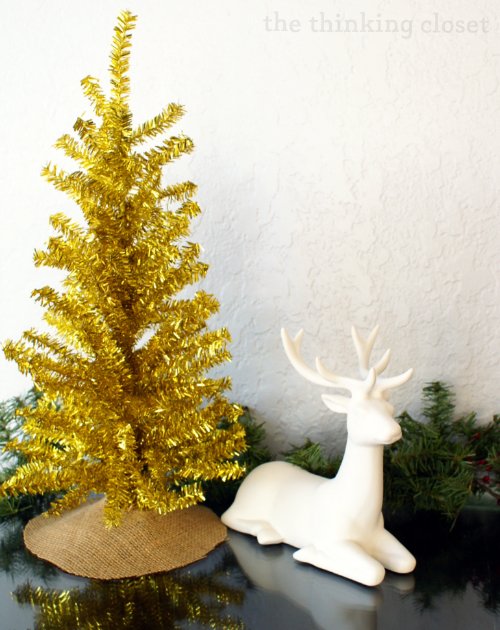 Fantle decor items...a white deer and gold Christmas tree with mini burlap tree skirt! Fantle decor items...a white deer and gold Christmas tree with mini burlap tree skirt!
