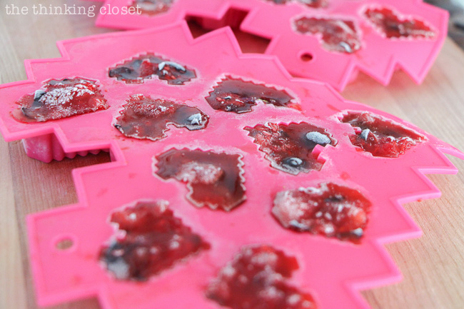 Freeze fruit and juice in a heart-shaped mold for a berrylicious Valentine's treat! Freeze fruit and juice in a heart-shaped mold for a berrylicious Valentine's treat!