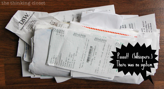 The "classic" method of receipt organization: shove 'em all in a file folder in a basket. Good luck finding what you need, though, when it comes time for a return! The "classic" method of receipt organization: shove 'em all in a file folder in a basket. Good luck finding what you need, though, when it comes time for a return!