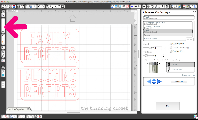 Creating vinyl labels for a receipt organizer. Creating vinyl labels for a receipt organizer.