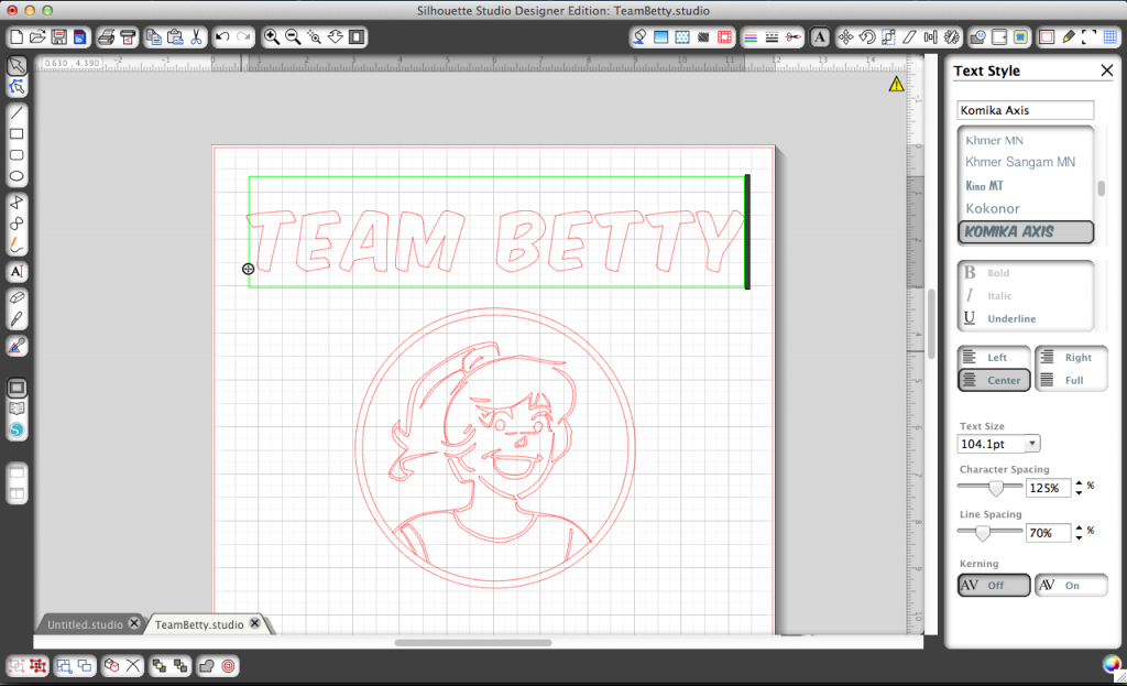 Adding the "Team Betty" text to my design. Adding the "Team Betty" text to my design.