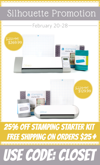 Special SALE on Silhouette Machine Bundles & Stamping Starter Kits. 20% OFF most items & FREE Shipping on orders $25 and up! Use code CLOSET at checkout. via thinkingcloset.com Special SALE on Silhouette Machine Bundles & Stamping Starter Kits. 20% OFF most items & FREE Shipping on orders $25 and up! Use code CLOSET at checkout. via thinkingcloset.com