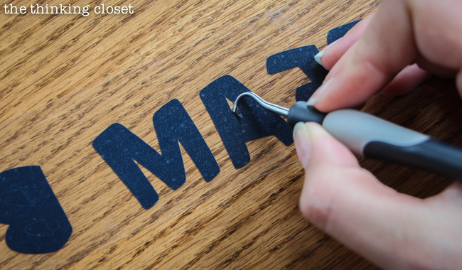 Weeding out the excess HTV material using a hook tool! Weeding out the excess HTV material using a hook tool!