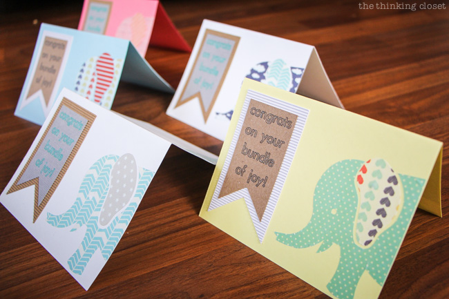 New Baby Congrats Card with Washi Sheets! Tutorial and FREE Silhouette cut file via thinkingcloset.com