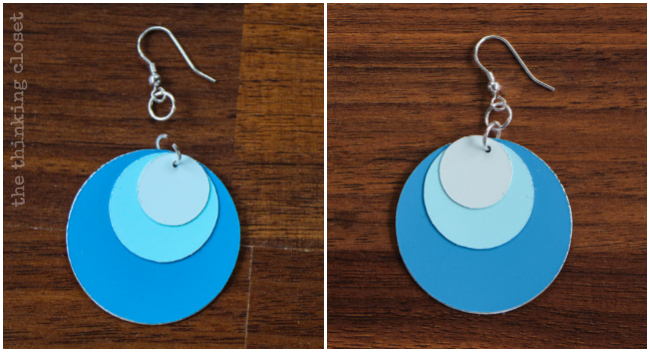 Use pliers to attach your jewelry findings and complete your Ombre Paint Chip Earrings via thinkingcloset.com Use pliers to attach your jewelry findings and complete your Ombre Paint Chip Earrings via thinkingcloset.com