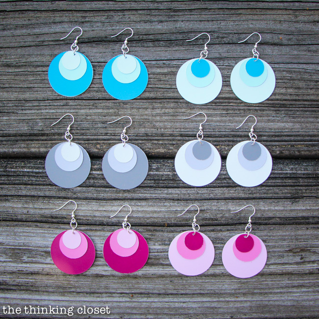 Ombre Paint Chip Earrings: Silhouette tutorial and FREE cut file via thinkingcloset.com. Such a great gift idea!