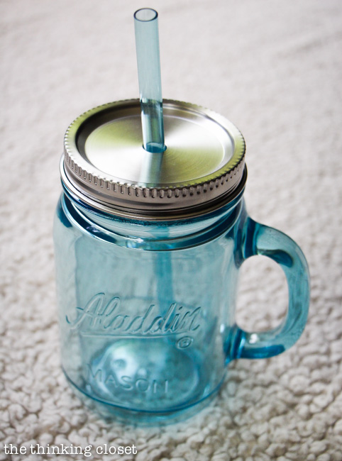 Blue Mason Jar Tumbler: Such a fun gift for a Baby Shower Gift Package! via thinkingcloset.com Blue Mason Jar Tumbler: Such a fun gift for a Baby Shower Gift Package! via thinkingcloset.com