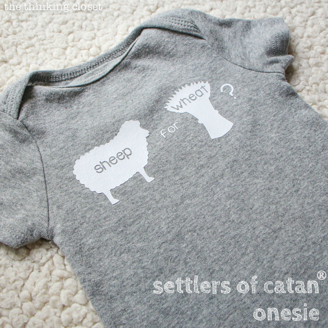 Settlers of Catan Onesie: Such a fun shower gift for board game geeks! FREE cut file via thinkingcloset.com