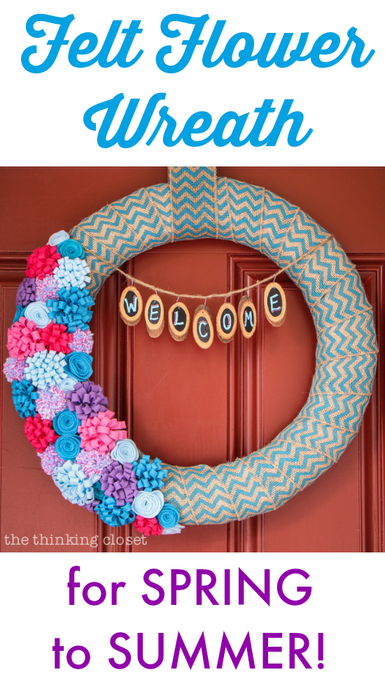 Spring to Summer Felt Flower Wreath.  Step by step tutorial by thinkingcloset.com