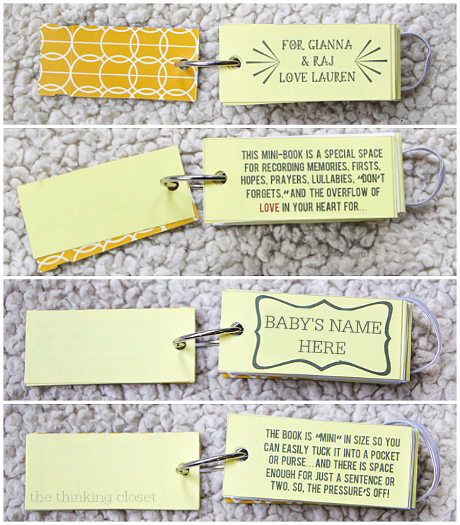 Baby Shower Gift Idea: First Memories Mini-Book! FREE Printable at thinkingcloset.com