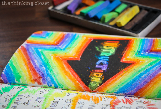 Playing with pastels in Wreck This Journal via thinkingcloset.com Playing with pastels in Wreck This Journal via thinkingcloset.com