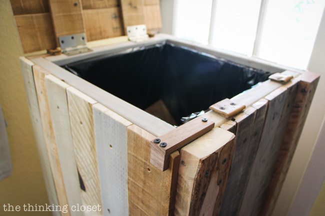 Creating the top lid to the Rustic Pallet Recycle Bin. Step by step tutorial by thinkingcloset.com Creating the top lid to the Rustic Pallet Recycle Bin. Step by step tutorial by thinkingcloset.com
