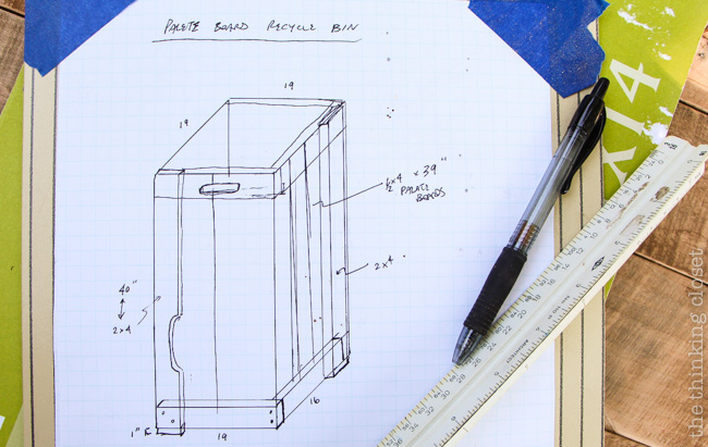 Early on in the process, sketching out the Pallet Recycle Bin. Early on in the process, sketching out the Pallet Recycle Bin.