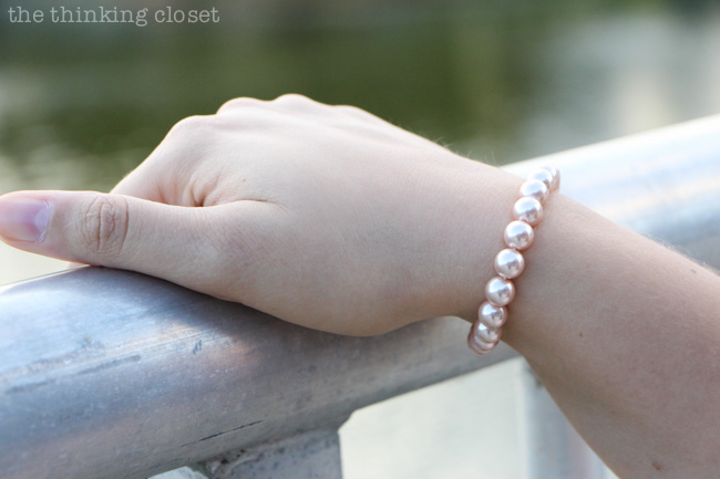 Pearl bracelet detail via thinkingcloset.com