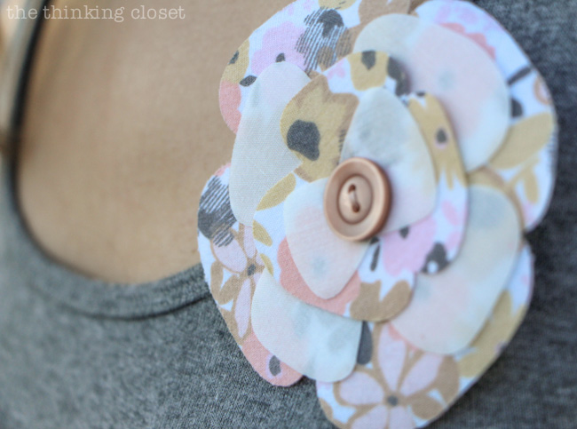 Layered fabric flower embellishment via thinkingcloset.com Layered fabric flower embellishment via thinkingcloset.com