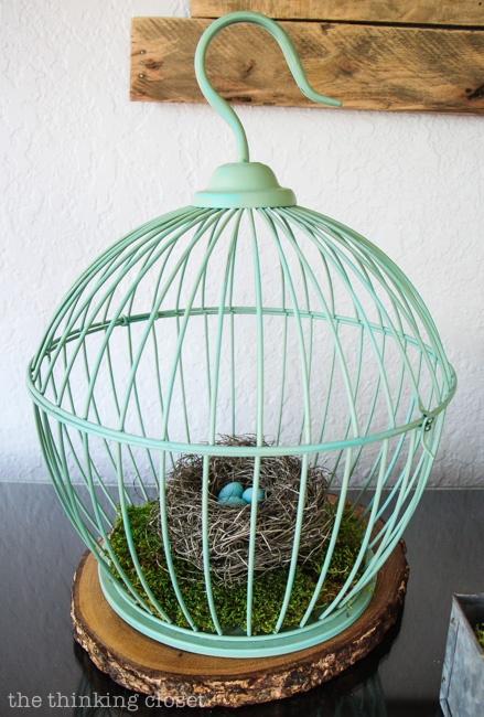 Rustic Vintage Spring Mantel: I heart this minty birdcage! via thinkingcloset.com Rustic Vintage Spring Mantel: I heart this minty birdcage! via thinkingcloset.com