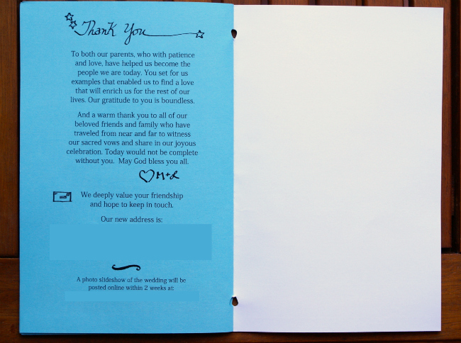DIY Wedding Program: Interweave hand-drawn elements with typed text for a whimsical touch! 