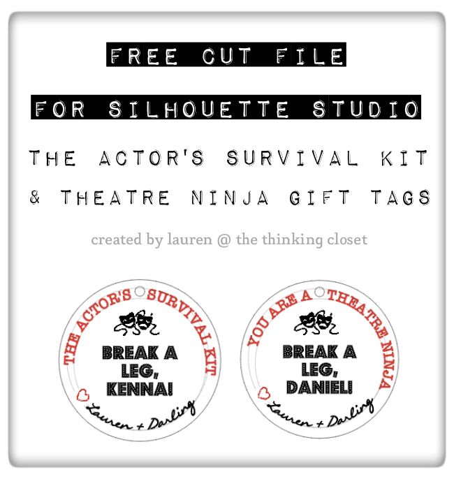 FREE Cut File for Silhouette Studio: The Actor's Survival Kit & Theatre Ninja Gift Tags. Perfect for the cast and crew for opening night! FREE Cut File for Silhouette Studio: The Actor's Survival Kit & Theatre Ninja Gift Tags. Perfect for the cast and crew for opening night!