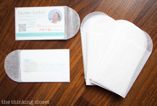 Glassine envelopes - - elegant and practical for business cards with a lil SWAG inside.