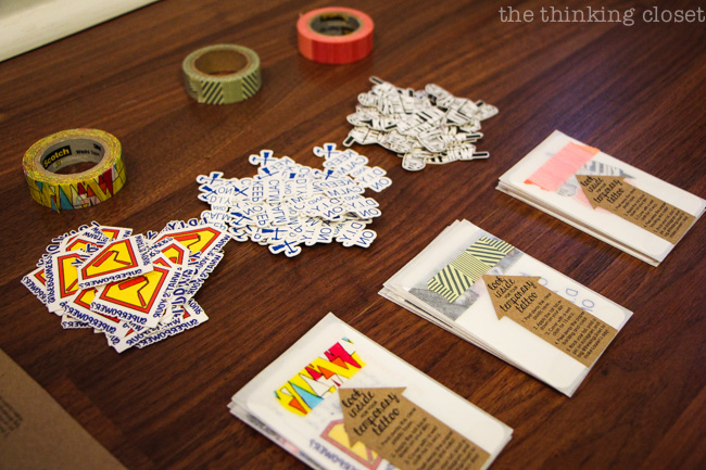 An assembly line to help put together business card envelopes with temporary tattoos inside! Super fun for a DIY / Crafter conference. An assembly line to help put together business card envelopes with temporary tattoos inside! Super fun for a DIY / Crafter conference.
