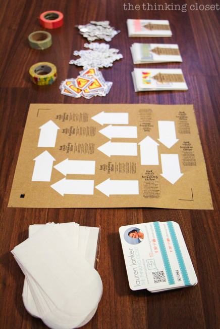 An assembly line to help put together business card envelopes with temporary tattoos inside! Super fun for a DIY / Crafter conference. An assembly line to help put together business card envelopes with temporary tattoos inside! Super fun for a DIY / Crafter conference.