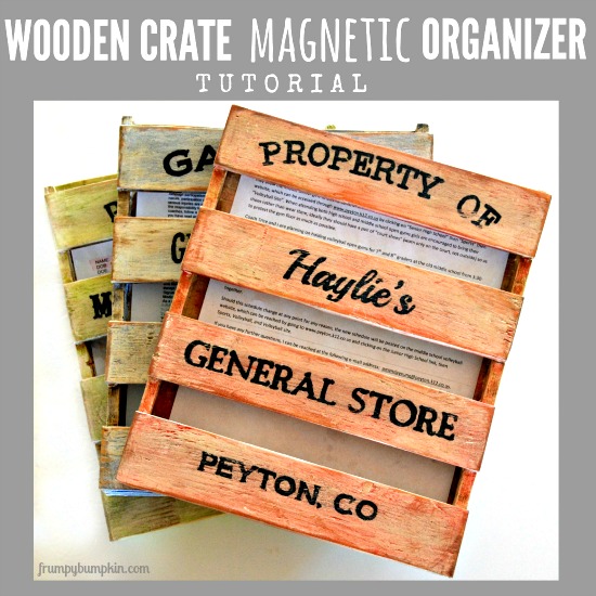 D.I.Y. Mini-Pallet Fridge Organizers. Such a creative and thorough step-by-step tutorial for creating your own personalized mini-pallet crates to help organize those school papers on the fridge and display kids' artwork!