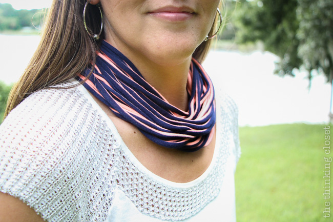 15 Minute T-Shirt Yarn Infinity Scarf.  Upcycle an old t-shirt into a chic infinity scarf.  The video tutorial will walk you through every step in the process.  This is one of those rare projects that really only takes 15 minutes.  On your first try!  