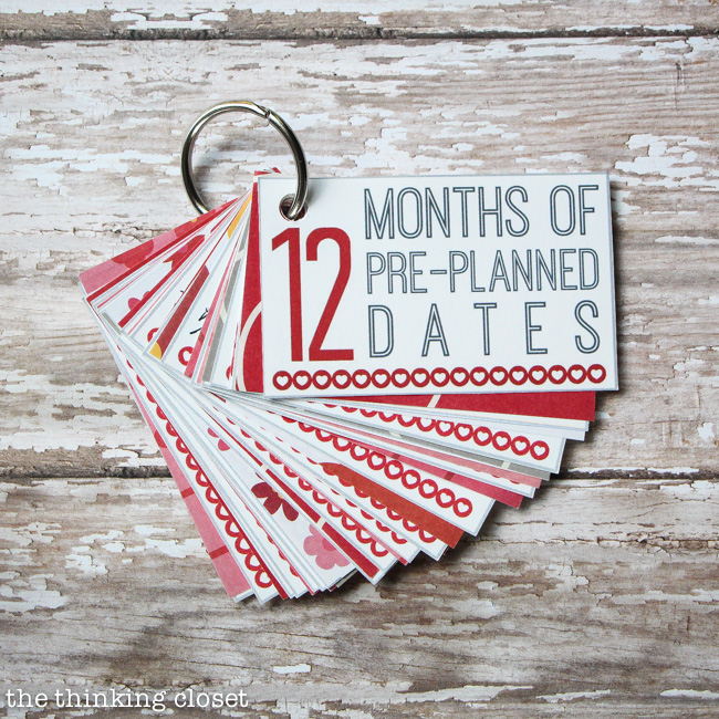 12 Months of Pre-Planned Dates Mini-Book | Such a creative and meaningful gift idea for the loved ones in your life. The FREE Printable Pack also comes with everything you need to create mini-books for Parent-Kid Dates, Friend Dates, and wedding gifts! So many gifts in one!
