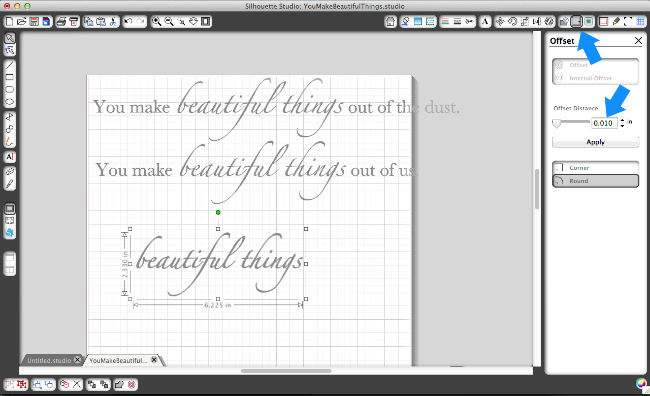 The Offset tool helps increase the thickness of your lettering...I only increased mine by .10 but it made a notable difference! The Offset tool helps increase the thickness of your lettering...I only increased mine by .10 but it made a notable difference!