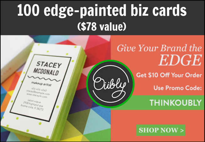 100 edge-painted business cards from Oubly - $78 value - 1 of the 10 Prizes in The Thinking Closet's 2nd Blogiversary Giveaway! 100 edge-painted business cards from Oubly - $78 value - 1 of the 10 Prizes in The Thinking Closet's 2nd Blogiversary Giveaway!