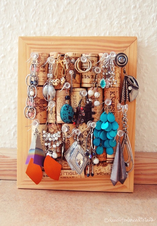 DIY Cork Jewelry Display: 1 of 10 Inspiring DIY Jewelry Displays at thinkingcloset.com. Don't you love it when organization can simultaneously inspire?