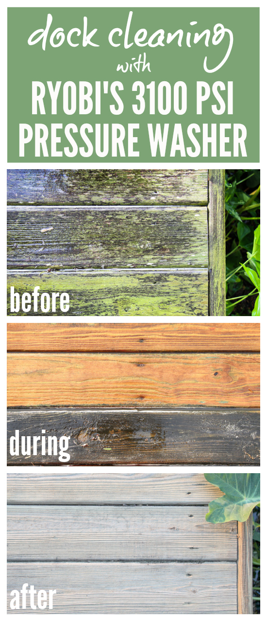 Dock Cleaning with RYOBI's 3100 PSI Pressure Washer | Incredible before, during, and after shots of the dock getting a new lease on life thanks to this pressure washer. No wonder it has been dubbed "The Miracle Maker." Post includes 3 videos of the pressure washer in action! Astounding results! Dock Cleaning with RYOBI's 3100 PSI Pressure Washer | Incredible before, during, and after shots of the dock getting a new lease on life thanks to this pressure washer. No wonder it has been dubbed "The Miracle Maker." Post includes 3 videos of the pressure washer in action! Astounding results!