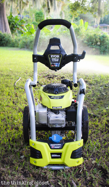Fall Cleaning with RYOBI's PSI 3100 Pressure Washer a.k.a. "The Miracle Maker" | Check out these incredible "before, during, and after" photos and Instagram videos of the pressure washer in action. Goodbye grime and mold!  Hello fresh, clean dock, pavers, and fence!